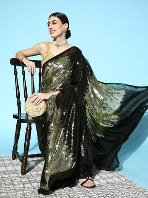 Golden Sequins Georgette Saree With Blouse 3