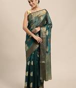 Dark Green Woven Organza Saree With Blouse