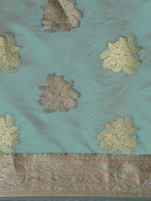 Dark Green Woven Organza Saree With Blouse 3