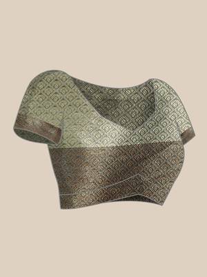 Dark Green Woven Organza Saree With Blouse 5