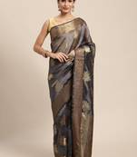 Dark Grey Woven Organza Saree With Blouse