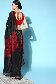 Red Sequins Georgette Party Wear Saree With Blouse