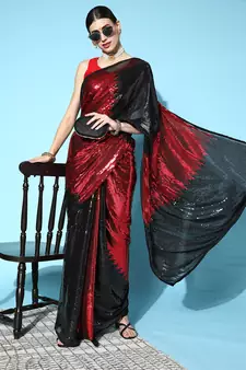 Red Sequins Georgette Party Wear Saree With Blouse