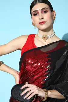 Red Sequins Georgette Party Wear Saree With Blouse