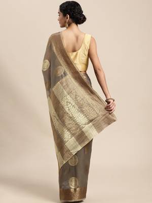 Grey Woven Organza Saree With Blouse 2