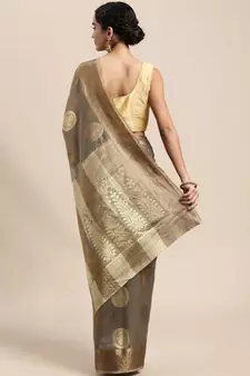 Grey Woven Organza Saree With Blouse