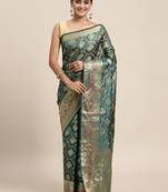 Dark Green Woven Organza Saree With Blouse