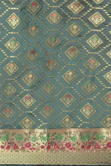 Dark Green Woven Organza Saree With Blouse