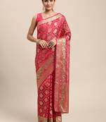 Rani Pink Woven Organza Saree With Blouse
