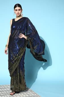 Blue plain georgette saree with blouse