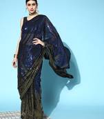 Blue plain georgette saree with blouse
