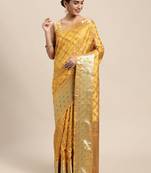 Mustard Woven Organza Saree With Blouse