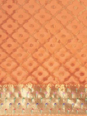 Orange Woven Organza Saree With Blouse 3