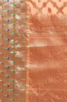 Orange Woven Organza Saree With Blouse