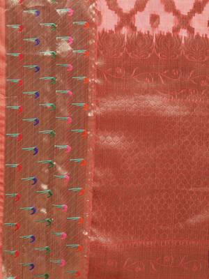 Red woven organza saree with blouse 4