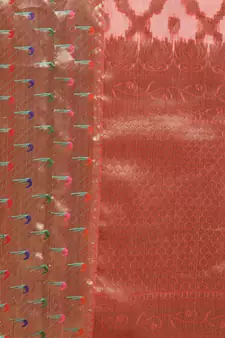 Red woven organza saree with blouse