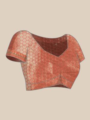 Red woven organza saree with blouse 5