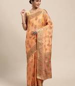 Orange Woven Organza Saree With Blouse
