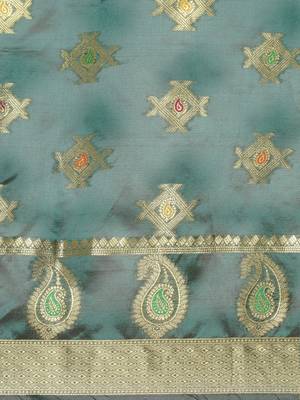 Dark Green Woven Organza Saree With Blouse 3