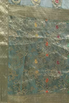 Dark Green Woven Organza Saree With Blouse