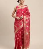 Rani Pink Woven Organza Saree With Blouse