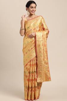 Orange Woven Organza Saree With Blouse