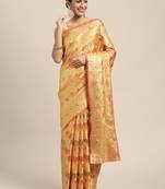 Orange Woven Organza Saree With Blouse