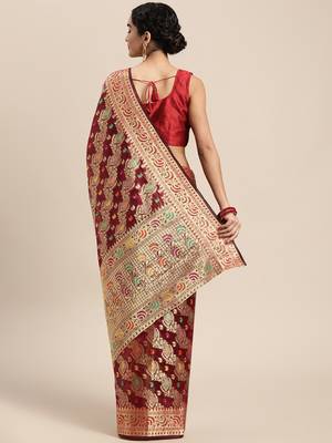 Wine woven organza saree with blouse 2