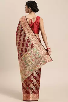 Wine woven organza saree with blouse