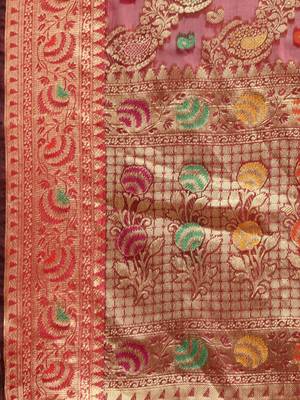 Wine woven organza saree with blouse 4
