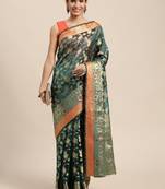 Dark Green Woven Organza Saree With Blouse