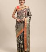 Grey Woven Organza Saree With Blouse