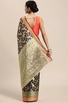 Grey Woven Organza Saree With Blouse