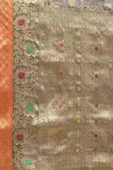 Grey Woven Organza Saree With Blouse