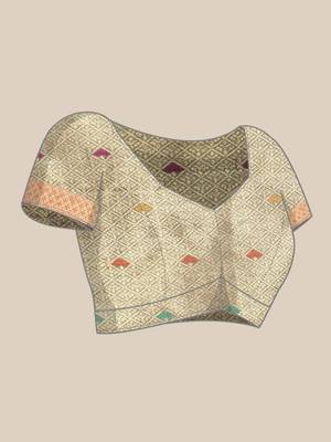 Grey Woven Organza Saree With Blouse 5