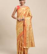 Orange Woven Organza Saree With Blouse
