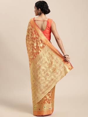 Orange Woven Organza Saree With Blouse 2