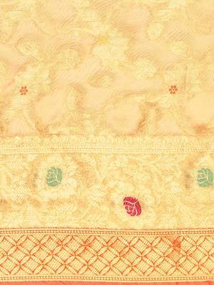 Orange Woven Organza Saree With Blouse 3