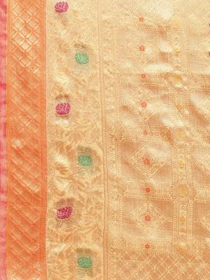 Orange Woven Organza Saree With Blouse 4