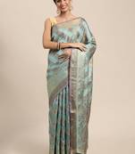 Sky Blue Woven Organza Saree With Blouse