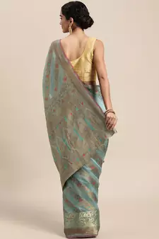 Sky Blue Woven Organza Saree With Blouse
