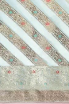Sky Blue Woven Organza Saree With Blouse