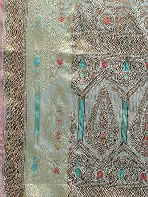 Sky Blue Woven Organza Saree With Blouse 4
