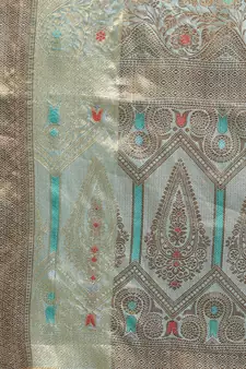 Sky Blue Woven Organza Saree With Blouse