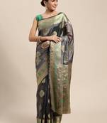 Grey Woven Organza Saree With Blouse