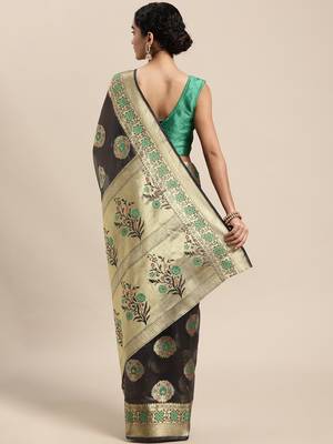 Grey Woven Organza Saree With Blouse 2
