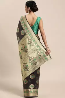 Grey Woven Organza Saree With Blouse