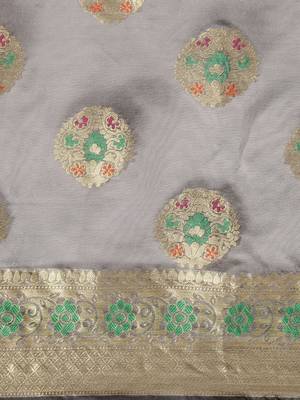 Grey Woven Organza Saree With Blouse 3