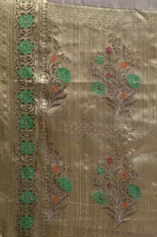 Grey Woven Organza Saree With Blouse