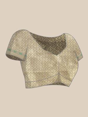Grey Woven Organza Saree With Blouse 5
